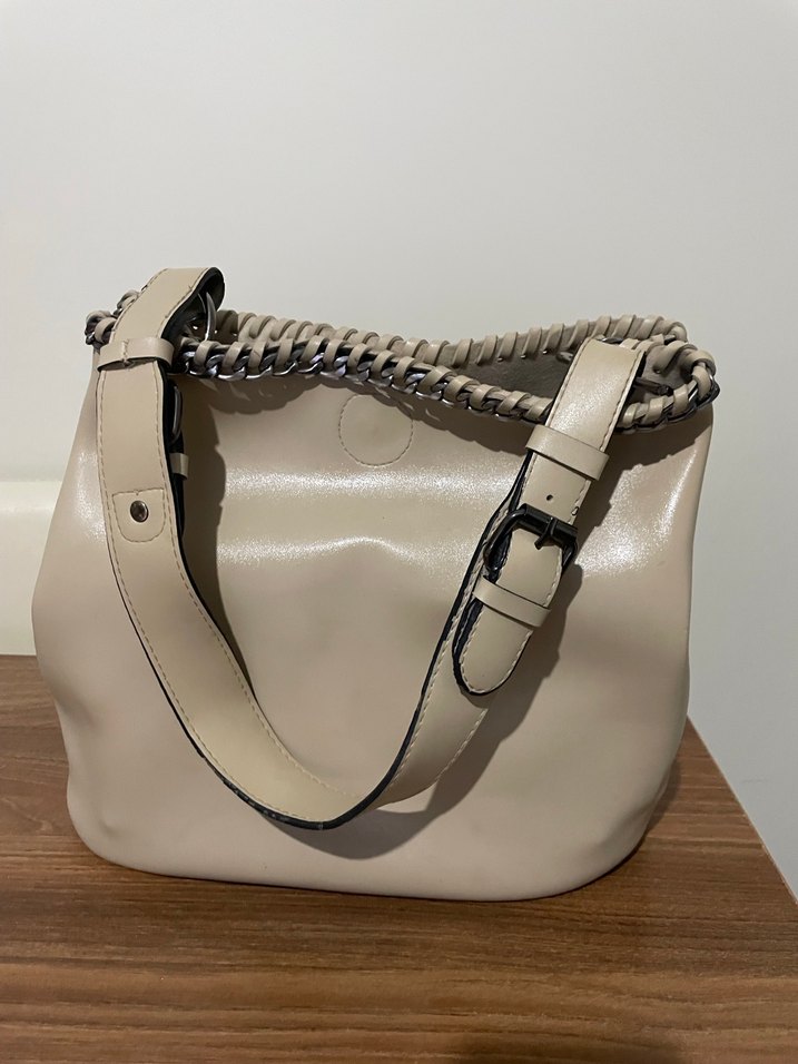 Zincir Detaylı Bej Deri Kadın Çanta - Görsel 2