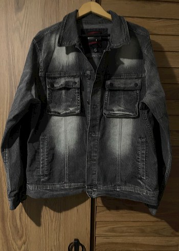 Gri erkek Denim Ceket Düğmeli Street Wear - Görsel 2