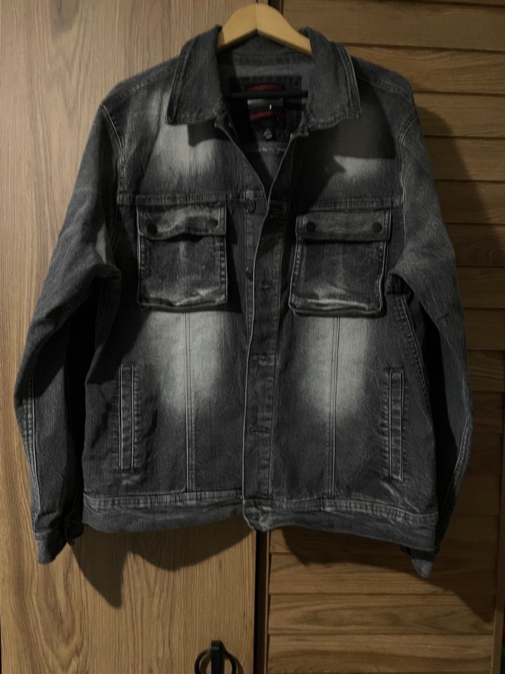 Gri erkek Denim Ceket Düğmeli Street Wear - Görsel 2