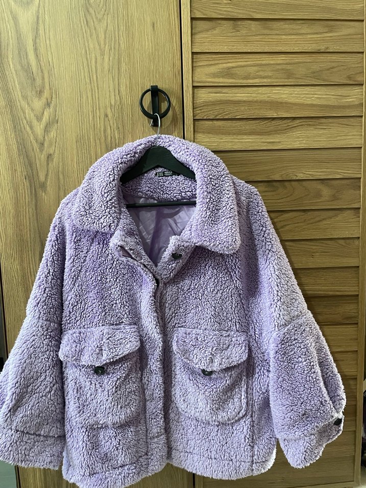 Düğmeli Mor Kadın Polar Ceket - Görsel 3