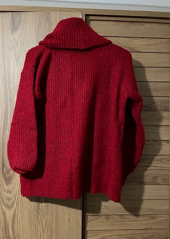 Kırmızı Yün Kadın Kazak Yüksek Yakalı - Görsel 2