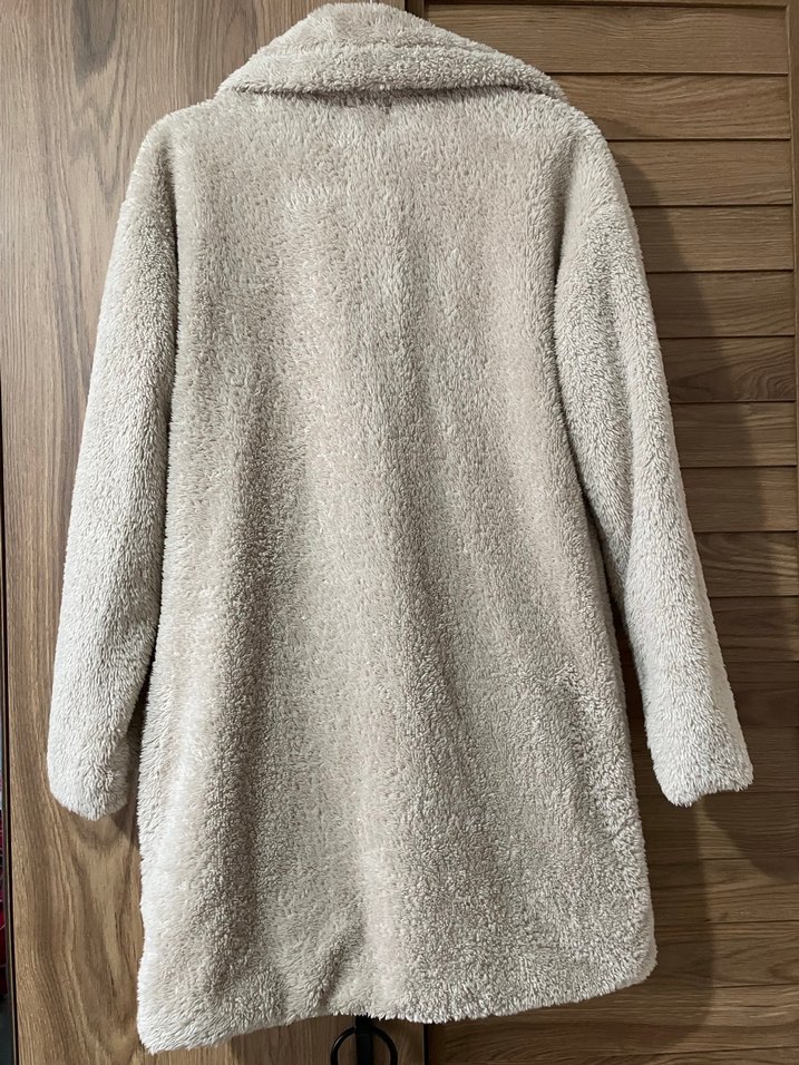 Bej Peluş Midi Kadın Kaban - Görsel 2