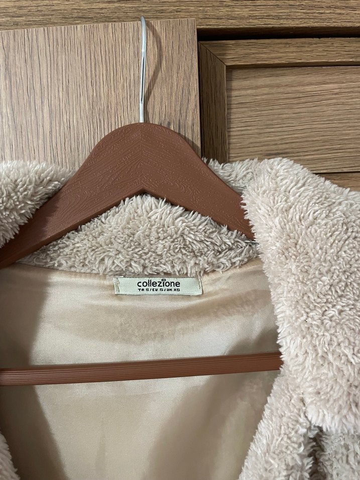 Bej Peluş Midi Kadın Kaban - Görsel 3