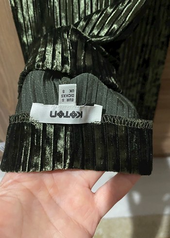 Kadın Yeşil Piliseli Rahat Kumaş Pantolon - Görsel 5