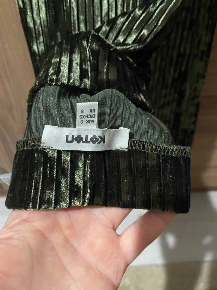 Kadın Yeşil Piliseli Rahat Kumaş Pantolon - Görsel 5