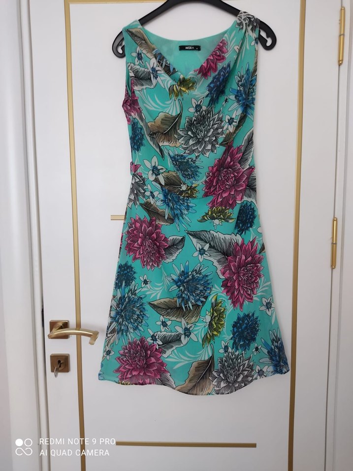 Turkuaz Çiçek Desenli Mini Elbise - Görsel 2