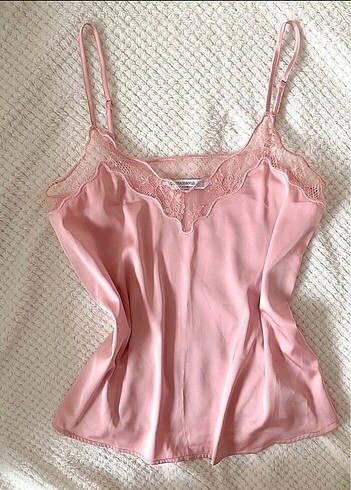 Pembe saten coquette bluz