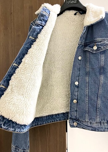 LCW Peluş Detaylı Mavi Kadın Denim Ceket - Görsel 3