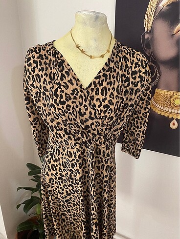 xl Beden Leopar desenli elbise