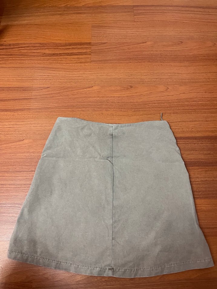 POLOGARAGE Fermuarlı Gri Denim Mini Etek - Görsel 4