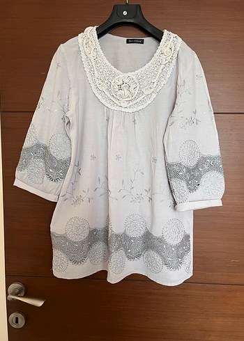 Dantel Detaylı Bohem Keten Bluz - Görsel 2