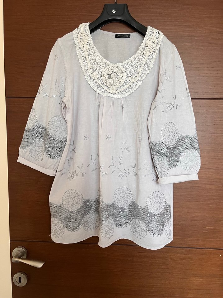 Dantel Detaylı Bohem Keten Bluz - Görsel 2