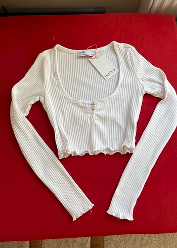 Bershka Sifir Etiketli Ekru Fitilli Crop Bluz