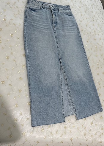 Kadın Açık Mavi Denim Uzun Kot Etek