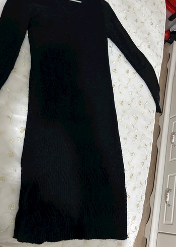 Uzun Kollu Siyah V Yaka Triko Elbise - Görsel 5