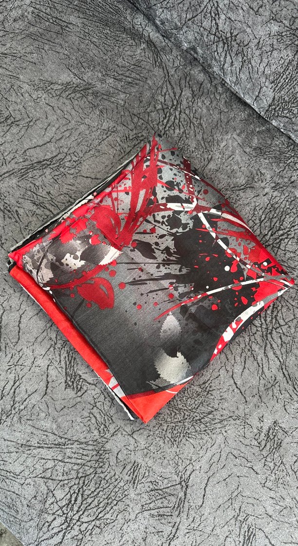 Kadın Kırmızı Gri Desenli Eşarp - Görsel 5