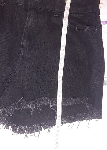 Düğmeli Siyah kot Mini Şort - Görsel 3