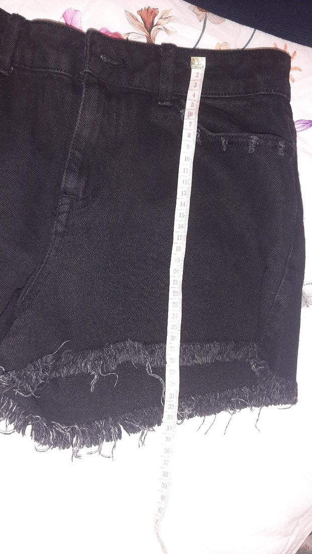 Düğmeli Siyah kot Mini Şort - Görsel 3