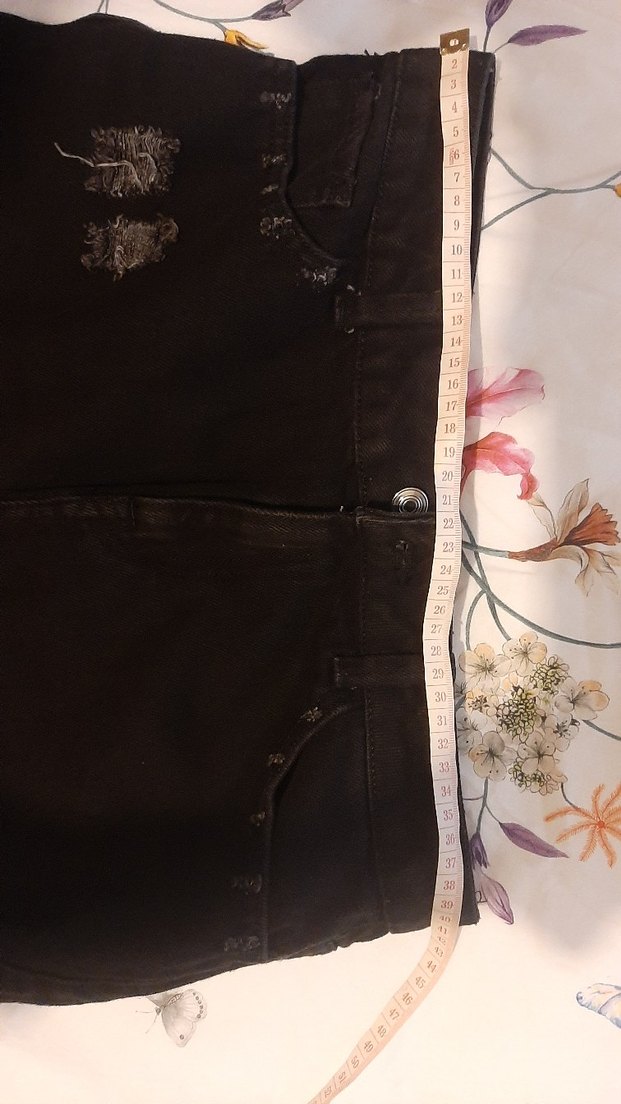 Düğmeli Siyah kot Mini Şort - Görsel 4