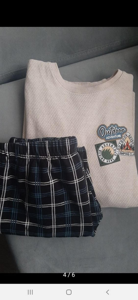 Erkek çocuk krem  Üst ve Ekoseli Pijama Altı - Görsel 2