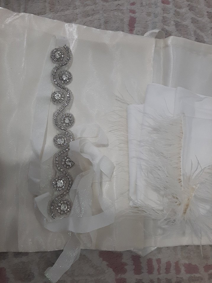 Levi Dor Ekru Beyaz Şal/Nikah Aksesuar Set - Görsel 5