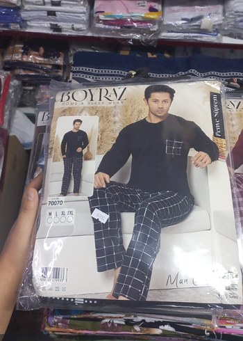 Siyah Baskılı Erkek Pijama Takımı L beden
