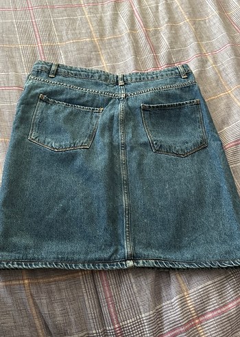 38 Beden Düğmeli Mavi Denim Midi Etek