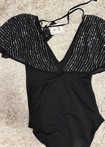 Parlak payetli Siyah şık bluz - Görsel 3