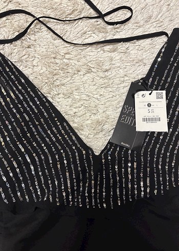 Parlak payetli Siyah şık bluz - Görsel 2