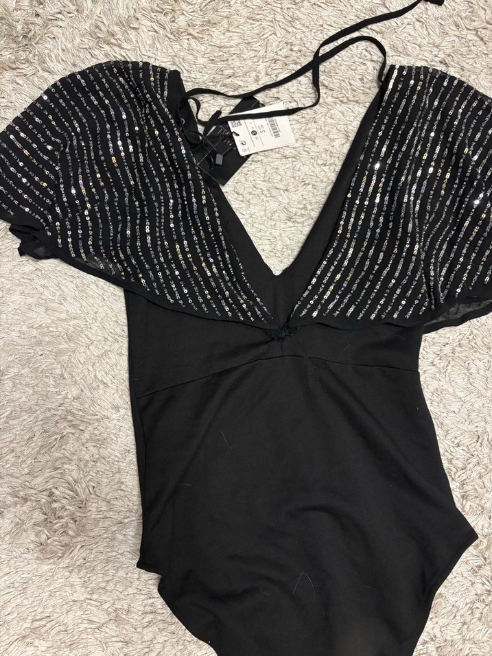 Parlak payetli Siyah şık bluz - Görsel 3