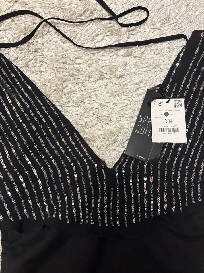 Parlak payetli Siyah şık bluz - Görsel 2