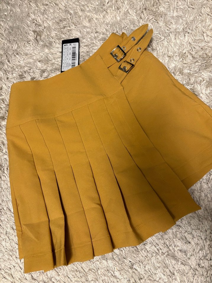 Sarı Kemerli Mini Etek - Görsel 4