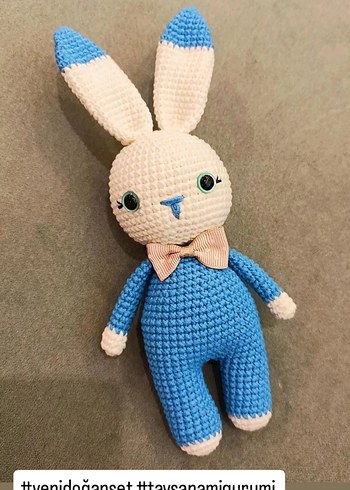 Diğer Mavi örgü oyuncak tavşan amigurumi yenidoğan set