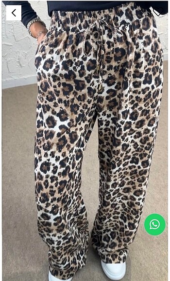 Leopar desenli saten pantolon