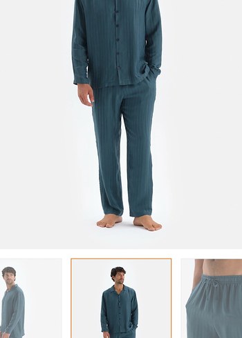 DAGİ.   Petrol uzun  Pijama Takımı, Düğmeli, Uzun Kollu - Görsel 3