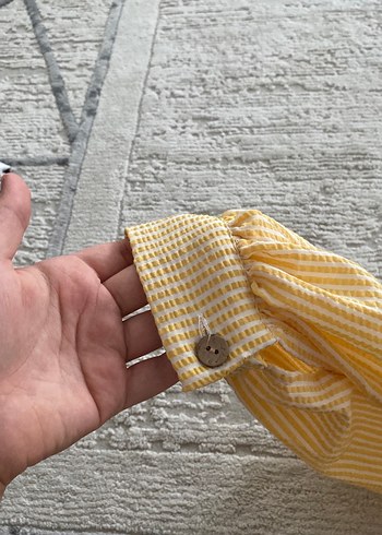 xl Beden sarı Renk Sarı Keten Uzun Kollu Fırfırlı Elbise