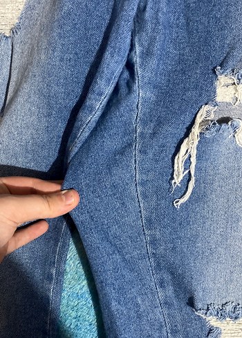 48 Beden Kadın Mavi Yırtık Salaş Denim Pantolon