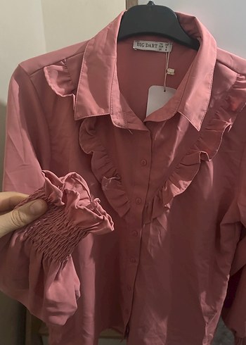 Pembe Fırfırlı Uzun Kollu Kadın Gömlek - Görsel 2