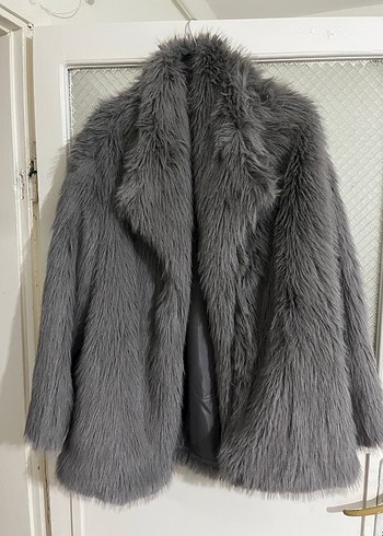 Gri Kadın Suni Kürk Midi Ceket - Görsel 2