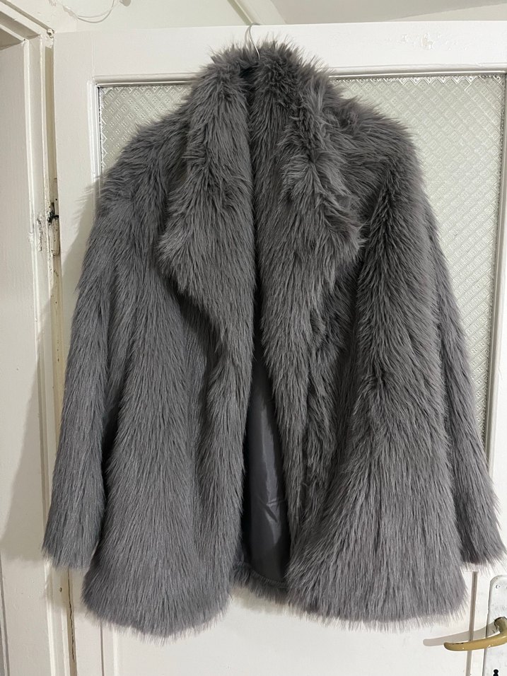 Gri Kadın Suni Kürk Midi Ceket - Görsel 2