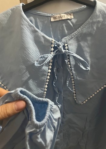 Bohem Salaş Mavi Keten Gömlek - Görsel 2