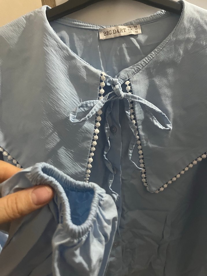 Bohem Salaş Mavi Keten Gömlek - Görsel 2