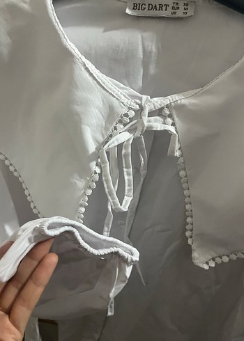 Kadın Beyaz Pamuklu Düğmeli Gömlek - Görsel 2