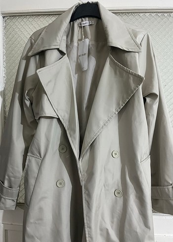 Bej Düğmeli Uzun Kadın Trençkot - Görsel 2