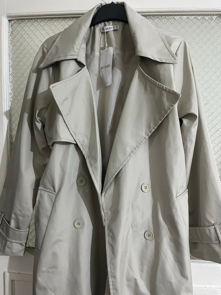 Bej Düğmeli Uzun Kadın Trençkot - Görsel 2