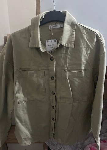 Bej Düğmeli Uzun Kollu gabardin Gömlek - Görsel 2