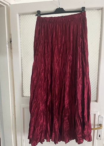 Bordo Pilili Uzun Kadın Etek