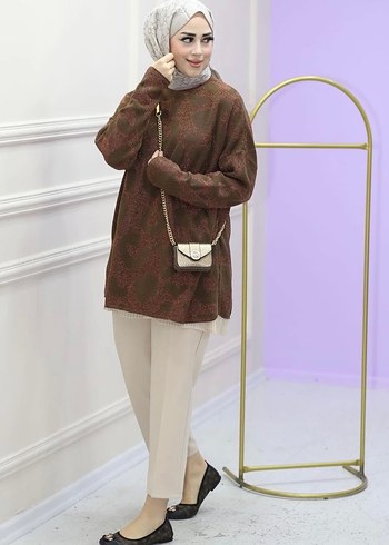 Kahverengi Balıkçı Yaka soğuk iplik tunik - Görsel 2