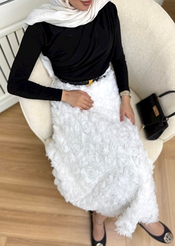 Beyaz Bağlamalı Midi Etek ithal etek - Görsel 2