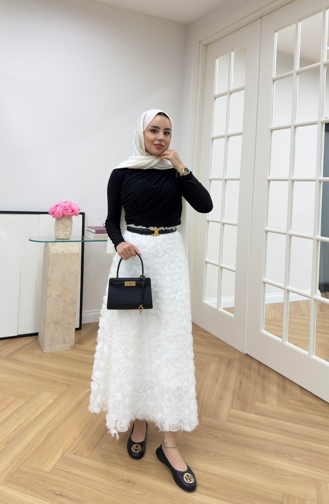 Beyaz Bağlamalı Midi Etek ithal etek - Görsel 3